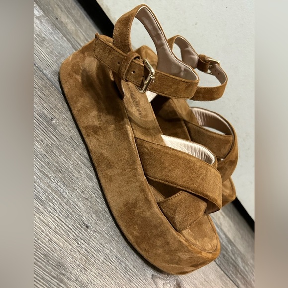 La Canadienne Kinsley Chestnut Suede Platform Strappy ankle Sandals Size 38 - Picture 8 of 12